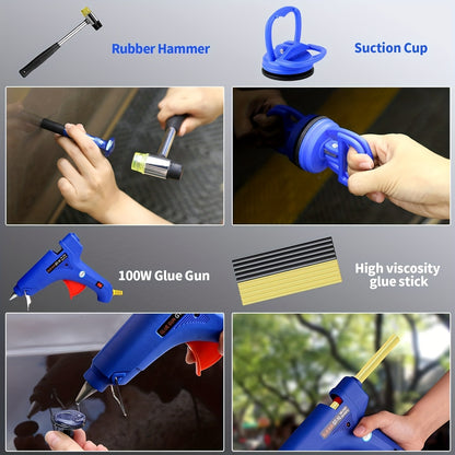 [Kit Premium da 135 pezzi] Set di strumenti professionali per la riparazione di ammaccature senza vernice per auto, camion e SUV | Levammaccature con pistola per colla | Efficace per piccole ammaccature, danni da grandine e graffi alle portiere