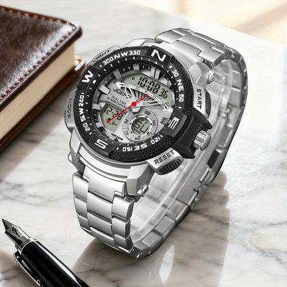 JOEFOX Orologio Sportivo da Uomo di Lusso con Doppio Display - Quadrante Grande, Luce Notturna LED, Impermeabile 3ATM, Cronografo e Sveglia, Orologio da Polso Stile Field da Uomo