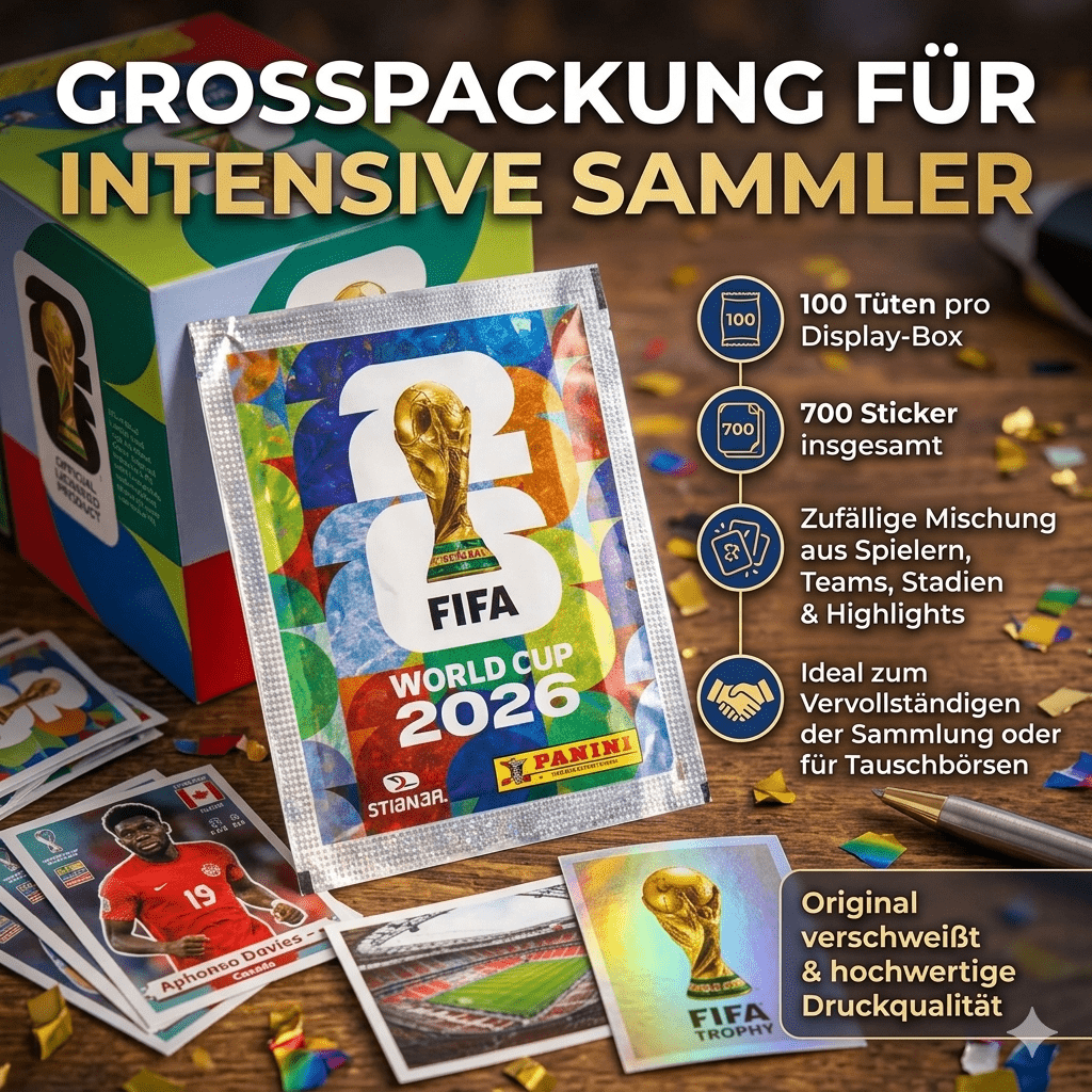 Espositore per adesivi Panini FIFA World Cup 2026 - 100 buste con un totale di 700 adesivi