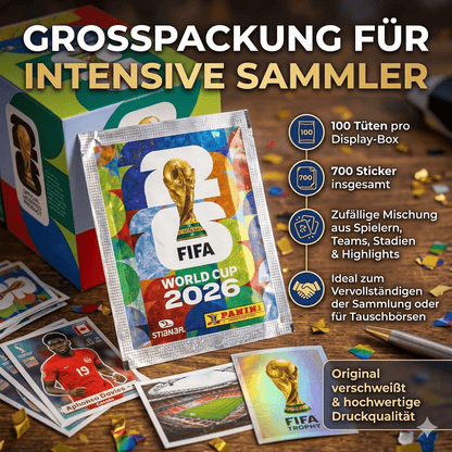 Espositore per adesivi Panini FIFA World Cup 2026 - 100 buste con un totale di 700 adesivi
