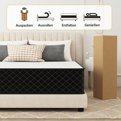 Materasso 140 X 200, Materasso a Sfere con Rete Interne, Altezza 20 Cm, Materasso Ortopedico a 7 Zone con Schiuma Confortevole, Tessuto con Superficie Morbida, Materasso per Adulti, Durezza Media (H3)