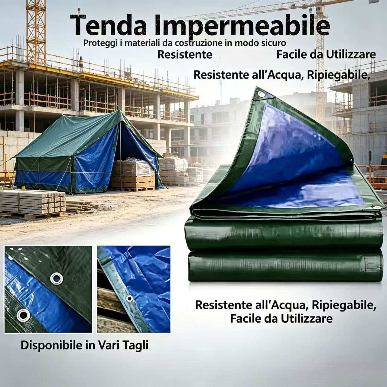 Telo Occhiellato Blu/Verde,Telone resistente, Telo Impermeabile,tessuto di alta qualità, multiuso, Adatto per Tetto,, con occhielli , ideale come regalo per familiari e amici, perfetto per cortili, giardini, patii e aree piscina,Barca, Ombreggiatura Veico