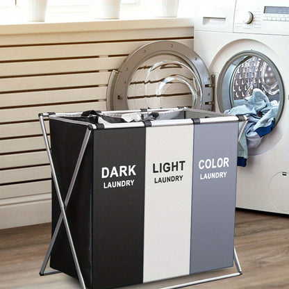 Cesto per biancheria sporca 1 pz, Cesto portabiancheria sporca, 3 scomparti, Cesto portabiancheria pieghevole per classificazione, Cesto portabiancheria domestico con coperchio, Adatto per soggiorno, camera da letto, bagno, Organizzazione della casa