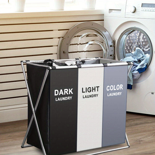 Cesto per biancheria sporca 1 pz, Cesto portabiancheria sporca, 3 scomparti, Cesto portabiancheria pieghevole per classificazione, Cesto portabiancheria domestico con coperchio, Adatto per soggiorno, camera da letto, bagno, Organizzazione della casa