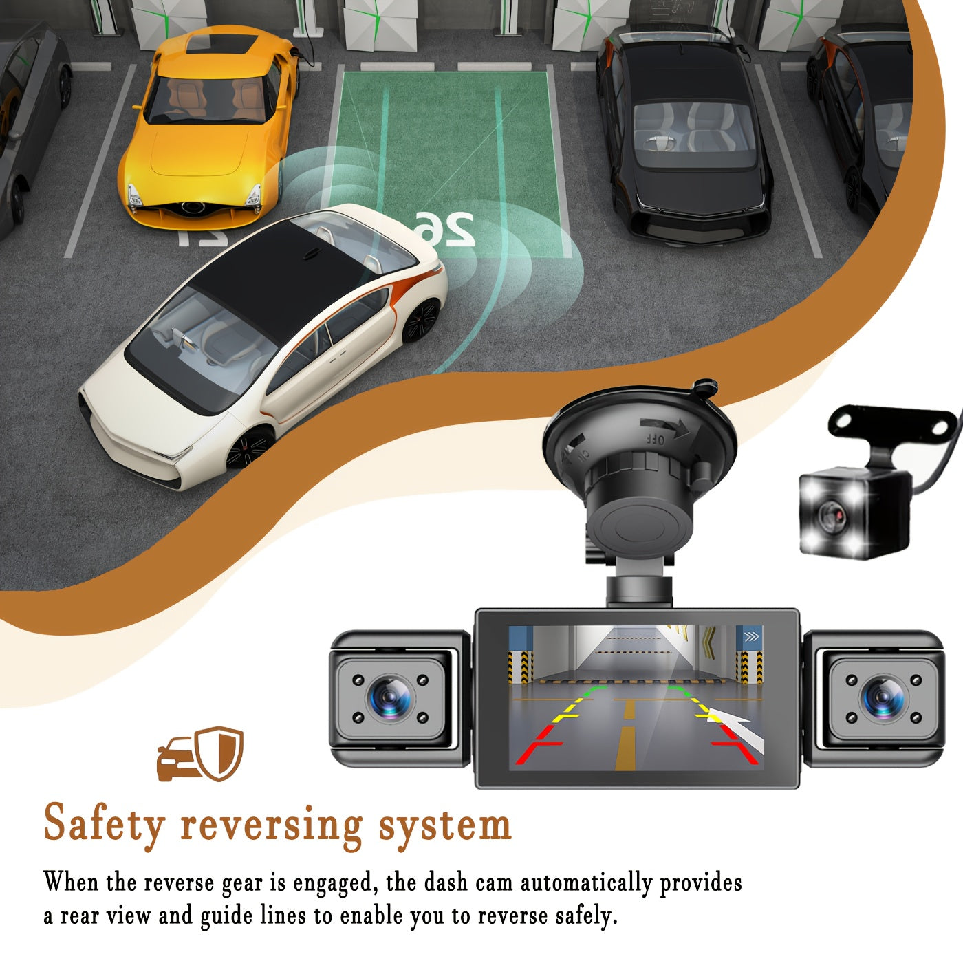 Dash Cam per auto a 4 lenti, IPS da 7,62 cm, visione notturna HD 1080P, registrazione a 360° anteriore/posteriore/sinistra/destra, alimentazione per veicolo 12-24 V, scheda di memoria opzionale, batteria ricaricabile, per taxi/camion
