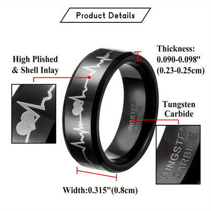 Anello di coppia JewelryWe in carburo di tungsteno con cuori e battito cardiaco, anelli per partner, anelli 'amicizia, fedi nuziali, anelli di fidanzamento, fascia, nero