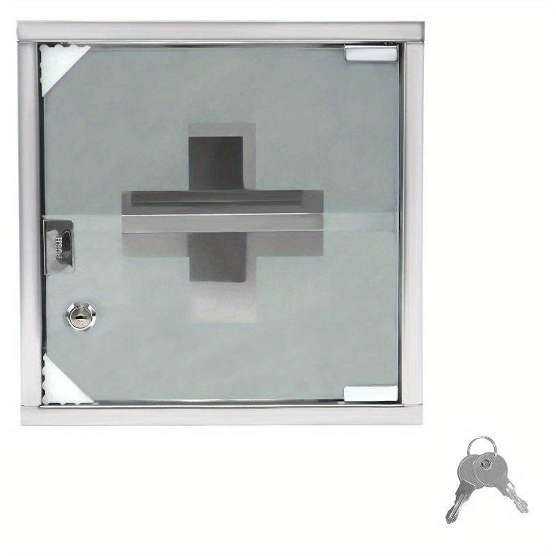 Medicina Box con Scomparti, Armadietto dei Medicinali in Vetro Smerigliato con Porta Magnetica e Porta Chiavi