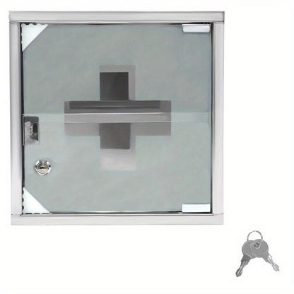 Medicina Box con Scomparti, Armadietto dei Medicinali in Vetro Smerigliato con Porta Magnetica e Porta Chiavi
