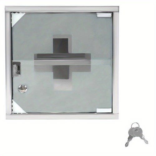 Medicina Box con Scomparti, Armadietto dei Medicinali in Vetro Smerigliato con Porta Magnetica e Porta Chiavi