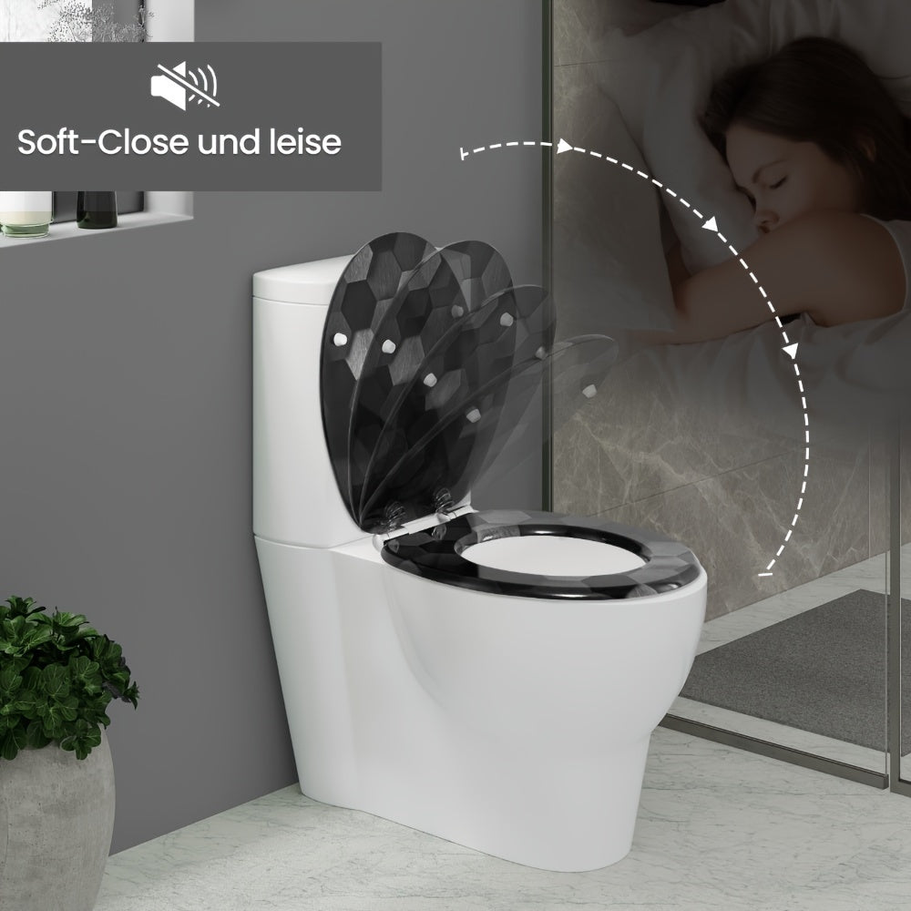 Copriwater con chiusura soft, sedile WC forma O in MDF, copriwater con motivo, sedile WC coperchio WC, facile installazione dal basso, capacità di carico fino a 175 kg