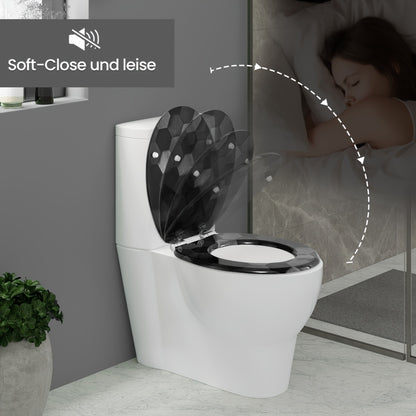 Copriwater con chiusura soft, sedile WC forma O in MDF, copriwater con motivo, sedile WC coperchio WC, facile installazione dal basso, capacità di carico fino a 175 kg