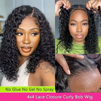 Parrucca in capelli umani senza colla, indossa e via - parrucca bob riccia kinky densità 150% con chiusura in pizzo HD 4x4, nessuna colla necessaria, aspetto naturale e facile da indossare
