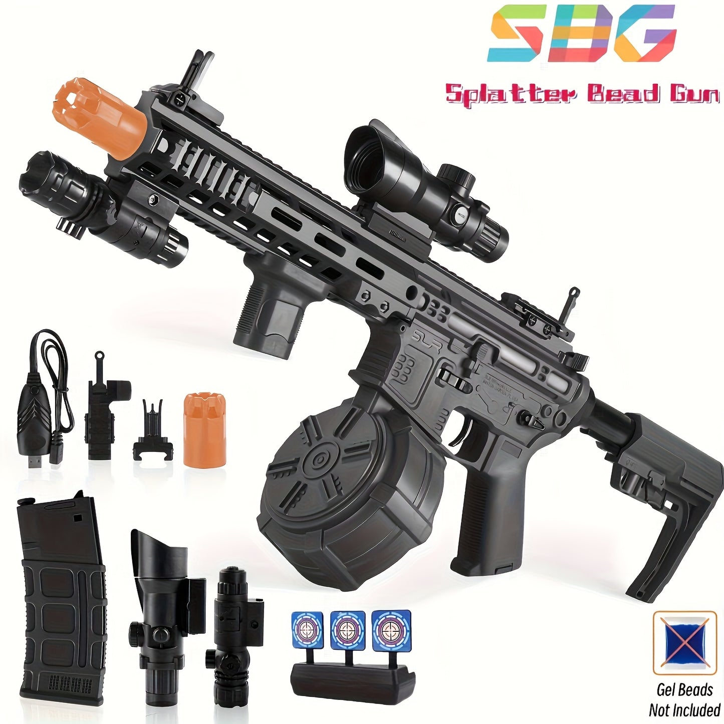 Lanciatore di Sfere di Gel, Blaster Automatico Giocattolo [Aggiornamento ad Alta Velocità 7.4V] con Clip per Proiettili, Tamburo, Mirino Olografico - Sfere di Gel Non Incluse. Regali Ideali per Natale e il Ringraziamento!