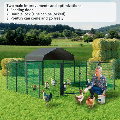 Gallinaccio da esterno in metallo: Gallinaccio in metallo zincato resistente, recinto per pollame, gabbia a visitatore, con copertura Oxford anti-ultravioletti e copertura resistente all'acqua, per galline, anatre, oche da esterno, per cortile, fattoria