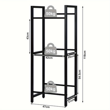 1 pz. Scaffale portabottiglie a 3 ripiani, progettato per contenere 3 casse di bevande, offre un supporto stabile e consente di risparmiare spazio, realizzato in metallo, design inclinato con piedini, finitura resistente alla ruggine, finitura nera