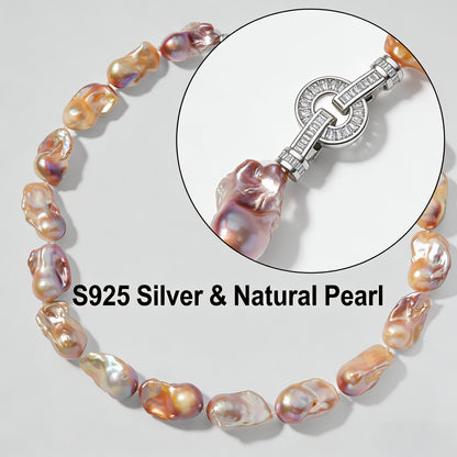 Collana Barocca Bianca, Spessa e Naturale Bianca da Donna, Collana Grande con Perline, Collana con Ciondolo Retrò, Fibbia Rotonda per Sicurezza e Robustezza, Lunghezza Catena 45cm, Misura: 13-16mm, Uso Quotidiano, Regalo di Compleanno, Regalo per Festival