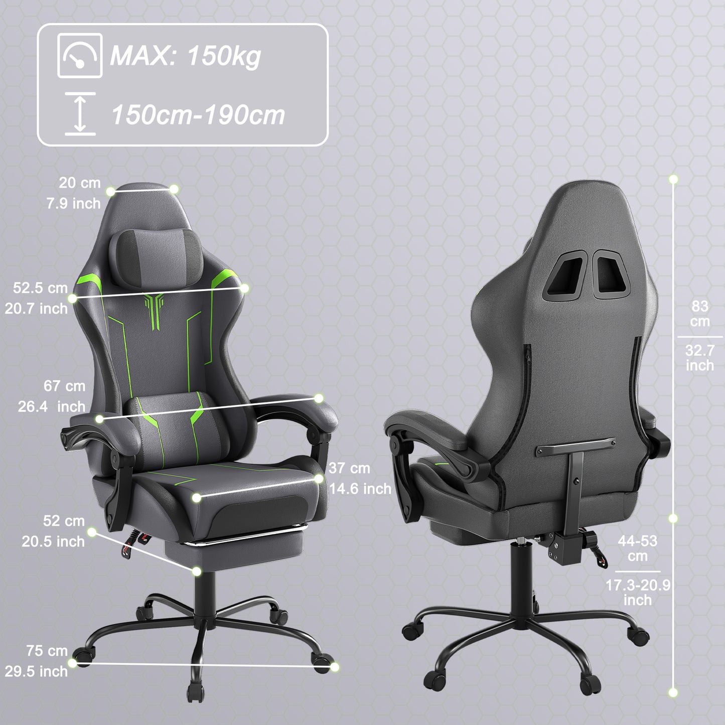 Sedia da gaming 150 kg, sedia da ufficio, sedia da scrivania da gaming con cuscino lombare e poggiatesta, sedia da gaming ergonomica regolabile in altezza, cinque colori