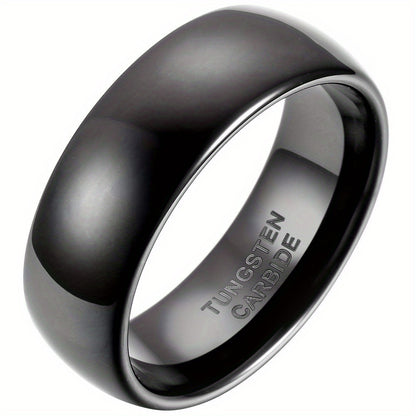 Anello a Cupola Classico da 8 mm Nero Comfort Fit in Carburo di Tungsteno per Uomo, Donna e Unisex, Ideale per Anniversario, Fidanzamento e Matrimonio