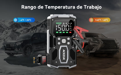 Avviatore di emergenza per auto 12000A con compressore d'aria, booster batteria 12V per tutti i motori a benzina/diesel da 10L, gonfiatore portatile per pneumatici con display LCD, luce LED QC3.0, per SUV, camion, moto con custodia