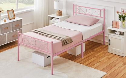 Costoffs Struttura Letto Stile Rustico Moderno in Metallo con Testiera Elegante e Pediera per Appartamento Camera da Letto Stanza degli Ospiti Studio