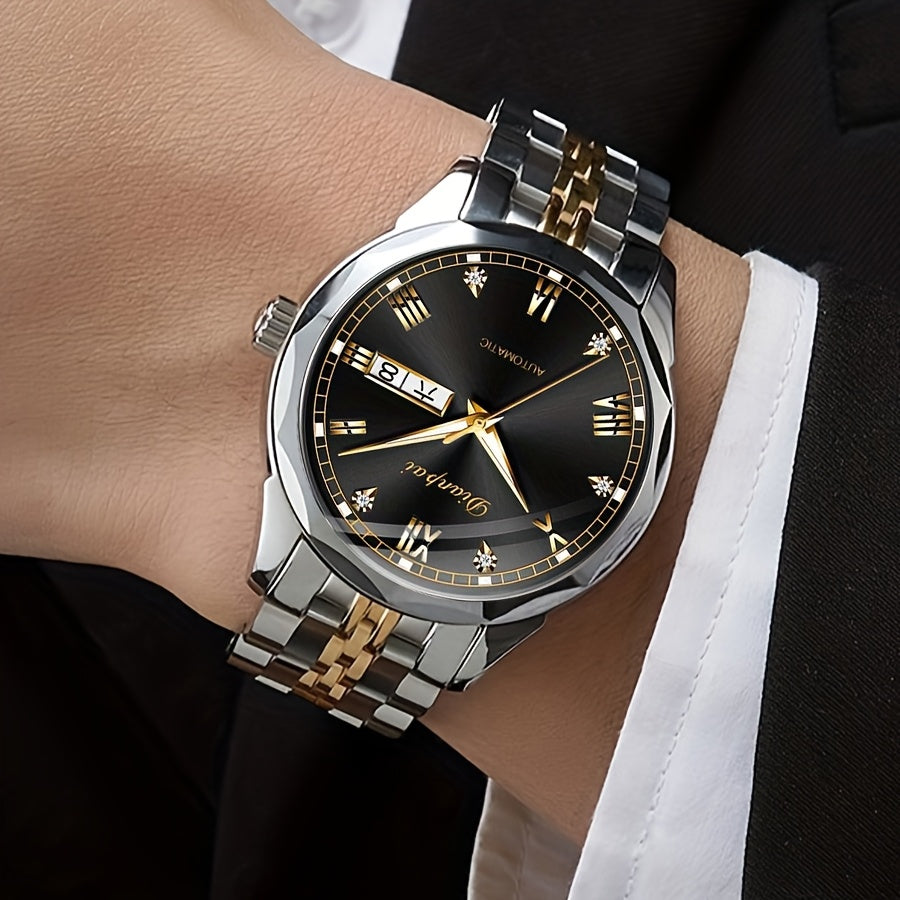 Orologio meccanico automatico di lusso per uomo di Dianpai, adatto per l'uso quotidiano casual, con design rotondo, calendario e lancette luminose, un regalo perfetto per uomini, senza batteria
