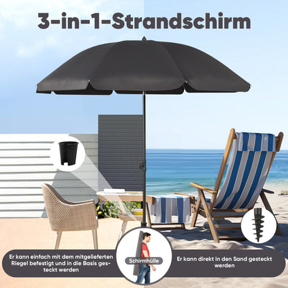 Ombrellone da balcone Sunula 180 cm con attacco a e fodera protettiva, regolazione 'inclinazione e 'altezza, ombrellone da spiaggia per balcone, giardino e terrazza