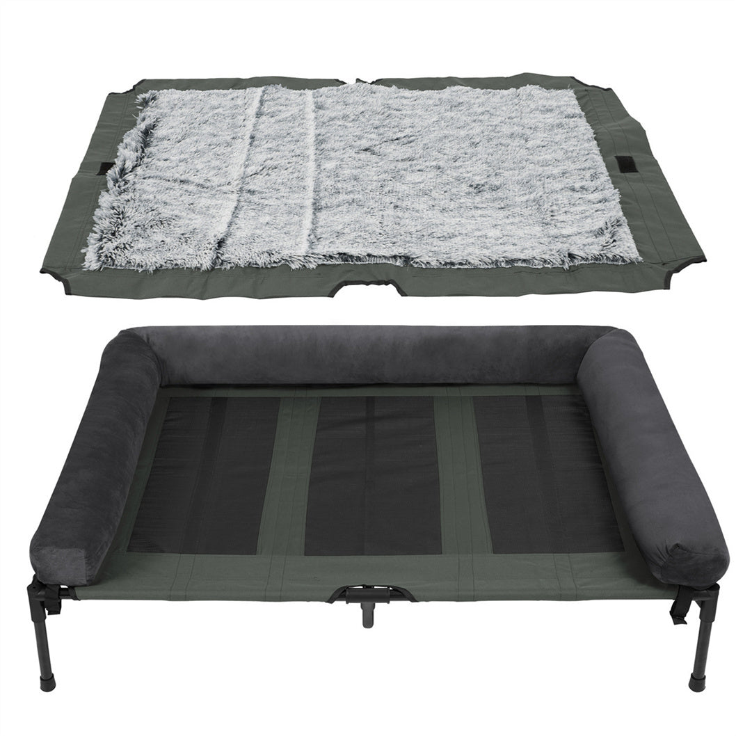 Letto per Cani da Campeggio Rialzato L/XL/2XL - Lettino Esterno di Alta Qualità con Tappetino Traspirante e Morbidi Tappeti in Peluche, Struttura Robusta per Cani Grandi, Poliestere Resistente ad Tutte le Condizioni Atmosferiche, Montaggio Facile e Design
