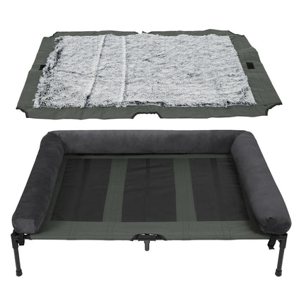 Letto per Cani da Campeggio Rialzato L/XL/2XL - Lettino Esterno di Alta Qualità con Tappetino Traspirante e Morbidi Tappeti in Peluche, Struttura Robusta per Cani Grandi, Poliestere Resistente ad Tutte le Condizioni Atmosferiche, Montaggio Facile e Design