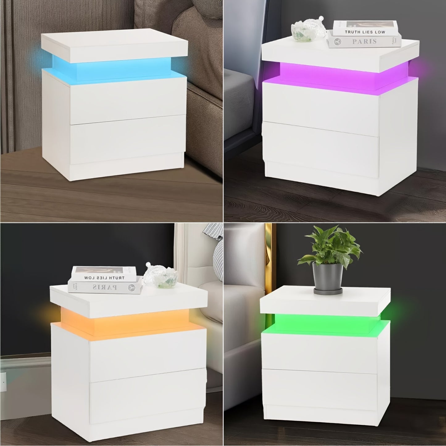 Comodino moderno con luce LED, 2 cassetti e 3 cassetti, comò a cassetti a specchio lucido, tavolino da notte per camera da letto e soggiorno