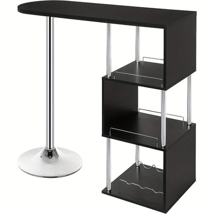 1 pz. Bancone Bar Tavolo da Bistrot Bancone Tavolo con 3 Ripiani con Portabottiglie in Metallo MDF Bianco 113 x 40 x 105 cm (L x P x A) Adatto per Cucina e Altri Luoghi