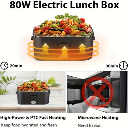 Scatola Pranzo Termica 80W Regolabile, 1,8L per Adulti, Scatola Pranzo Isolata, Portatile per Uso Esterno, con Borsa Termica e Set di Posate, Disponibile per Camion e Auto
