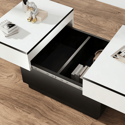 Tavolino da caffè bianco, Tavolino da salotto, Tavolino con 2 ripiani portaoggetti, 80x58x40 cm, Piano estendibile con striscia luminosa RGB, Mobile moderno per soggiorno, Sala riunioni