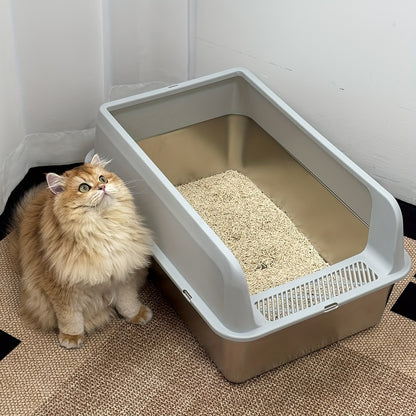 Lettiera per gatti extra large in acciaio inossidabile con coperchio - Misura XL, sponde alte, a prova di perdite, design facile da pulire, include paletta - Adatta per più gatti e razze di grandi dimensioni