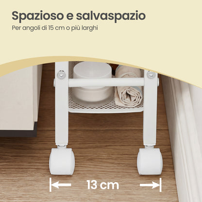 Carrello multiuso con rotelle, design sottile, si inserisce perfettamente negli spazi della cucina. Adatto per l'uso vicino alle cappe aspiranti, nei bagni e accanto ai frigoriferi.