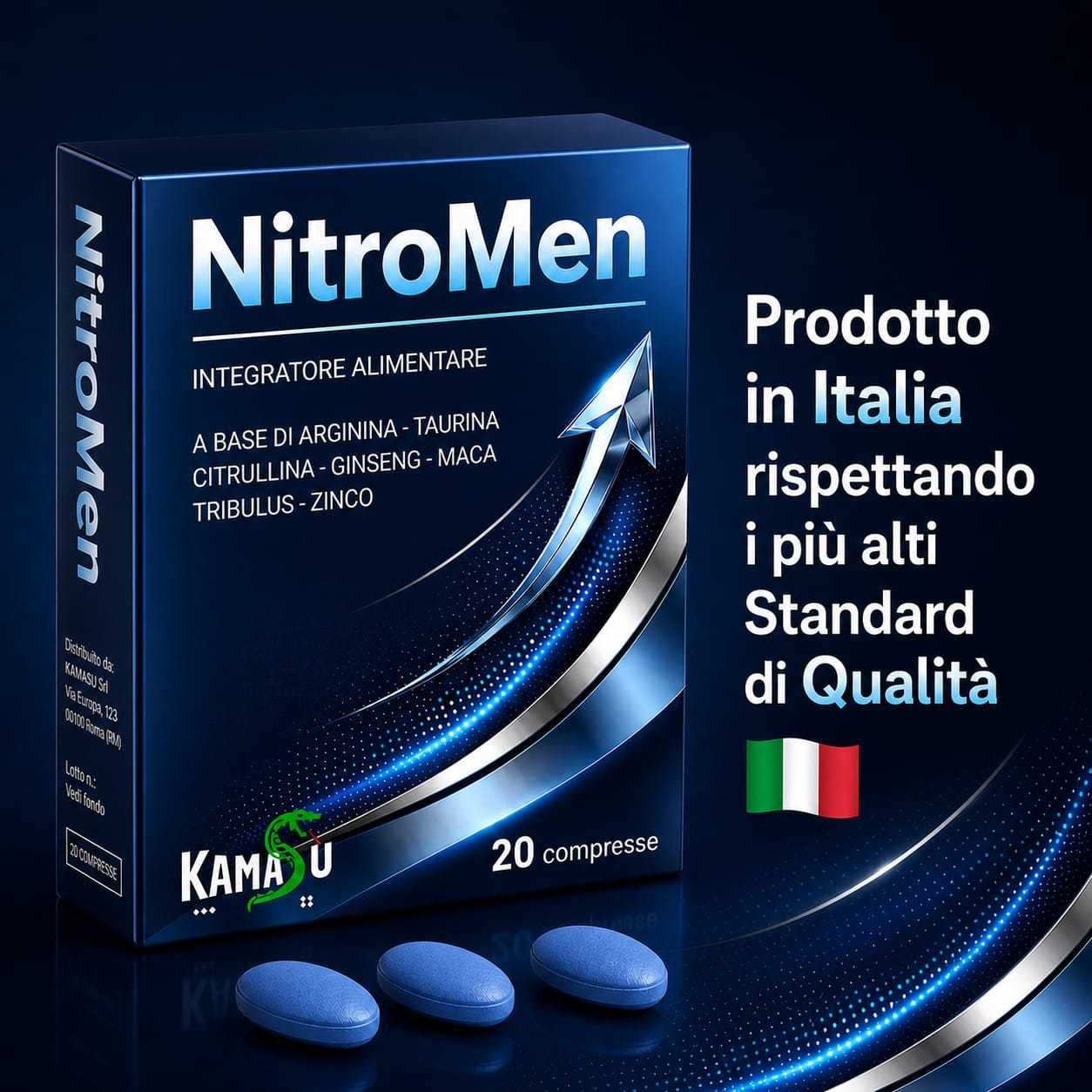 Integratore UOMO Potenziato con Maca nera, Arginina, Tribulus Terrestris, Taurina, Citrullina, Zinco - 20 Compresse Made in Italy