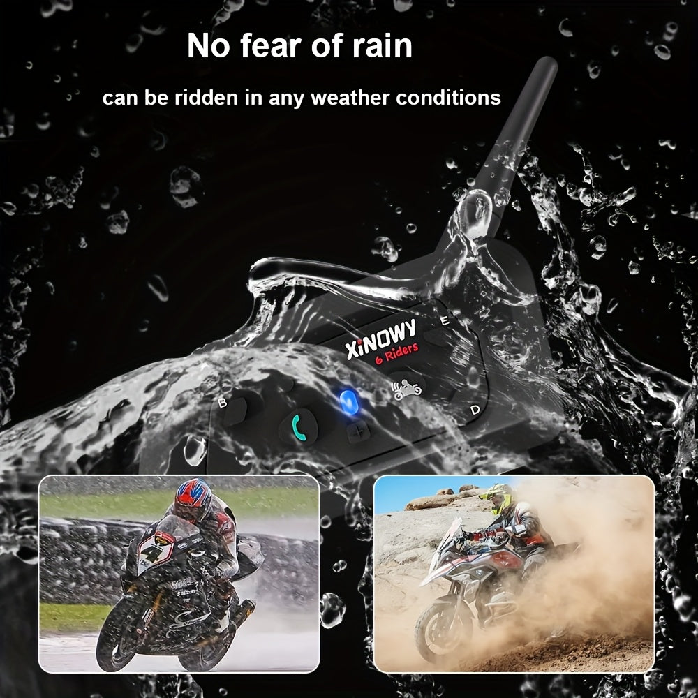 XINOWY V6 Interfono Moto 1/2 pezzi 3.5Mm Casco Wireless Auricolare Interfono per 6 Motociclisti 1200M Conversazione 850Mah DPS Riduzione del Rumore Mani Libere Stereo Musica Adatto a Tutti i Tipi di Caschi