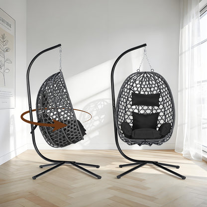 Sedia amaca 1 pz con supporto, portata massima 150 kg, robusta e stabile, oscillazione a 360°, altezza regolabile, sedia amaca in rattan PE con cuscino e poggiatesta, morbida e confortevole, installazione facile, adatta per uso interno ed esterno
