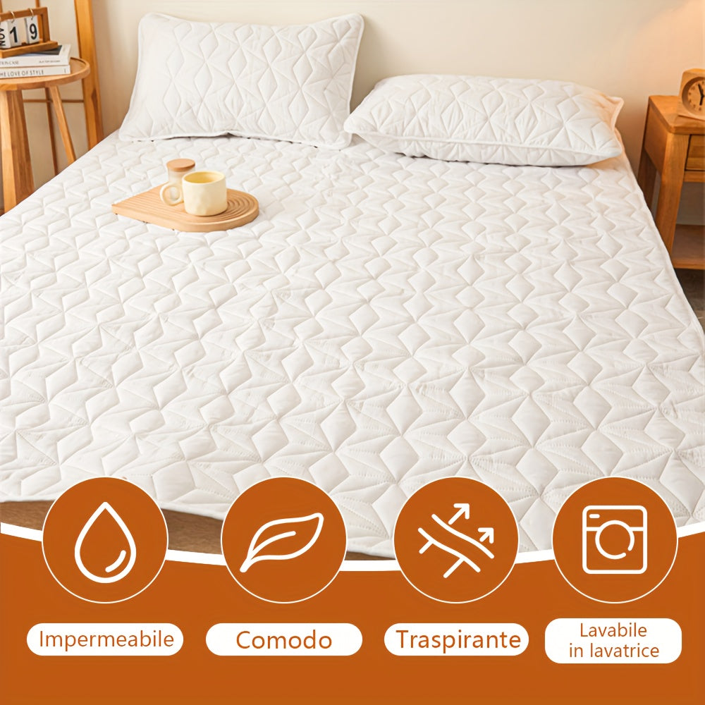1 Protezione Materasso Trapuntata Impermeabile, Coprimaterasso Traspirante con Cinghie Elastiche per Copriletto (Senza Federa), Topper Materasso Antiscivolo per Tutte le Stagioni