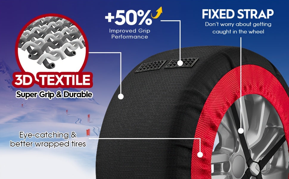 Highsam Super Grip Snow EN 16662-1, Catene da Neve per Auto, 2 Paia di Calze da Neve in Tessuto Lavabili per Pneumatici di Camion e Auto