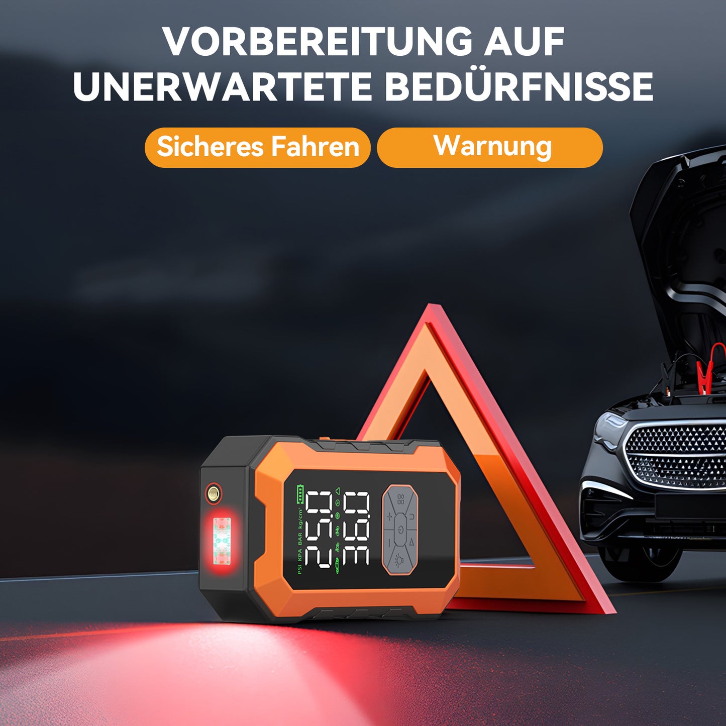 Avviatore di emergenza per auto 12000A con compressore d'aria, pompa di gonfiaggio per pneumatici senza fili, booster per batteria con power bank e torce LED, scatola di avviamento automatico 12V per tutti i veicoli a benzina o diesel da 10.0L, doppio dis