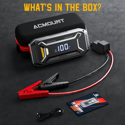 Avviatore di Emergenza per Auto, Batteria Booster ad Alta Capacità da 26800Mah per Tutti i Motori a Benzina e Diesel da 10.0L, Avviatore Auto 12V con Torcia, Ampio Display LCD, Ricarica Rapida USB