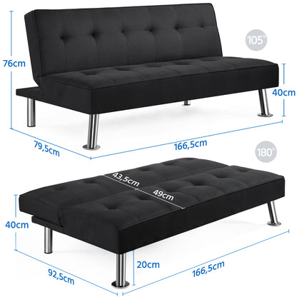 Costoffs Divano Letto a 3 Posti Divano Letto in Tessuto Imbottito con Gambe in Metallo Cromato 105° - 180° per Soggiorno Studio Ufficio Camera degli Ospiti Carico Massimo 350 kg