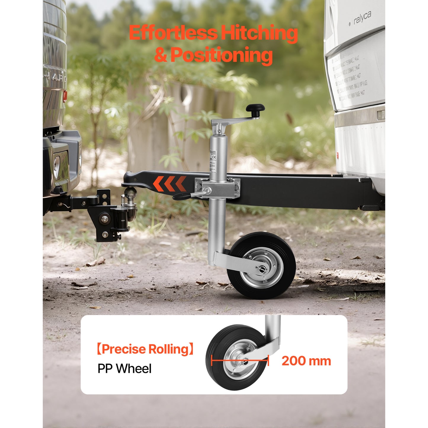 VEVOR Cric a Telaio con Ruota, Portata 150 kg, Cric a Lingua per Telaio Robusto con Bullone, con Ruota Singola e Maniglia Ergonomica, Alzata 230 mm, Adatto per Camper, Rimorchi per Cavalli, Telaio Utilitari