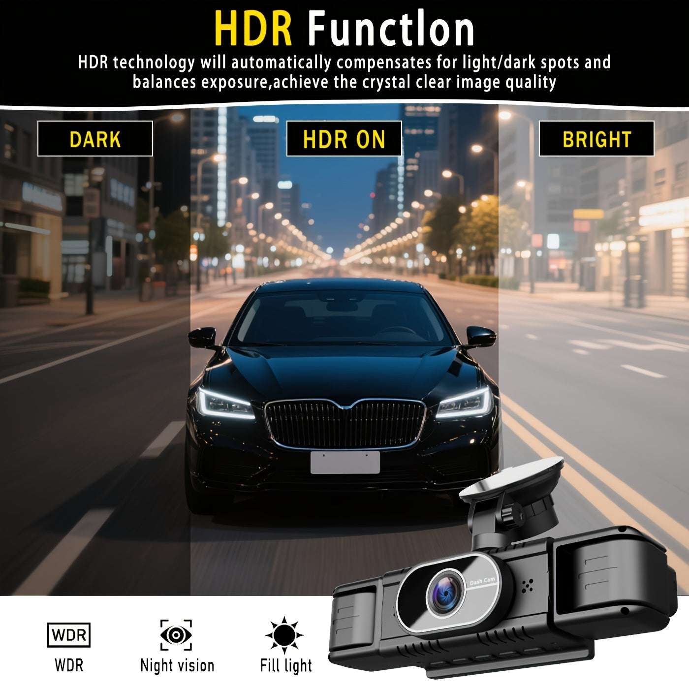 Dash Cam per auto a 4 lenti, IPS da 7,62 cm, visione notturna HD 1080P, registrazione a 360° anteriore/posteriore/sinistra/destra, alimentazione per veicolo 12-24 V, scheda di memoria opzionale, batteria ricaricabile, per taxi/camion