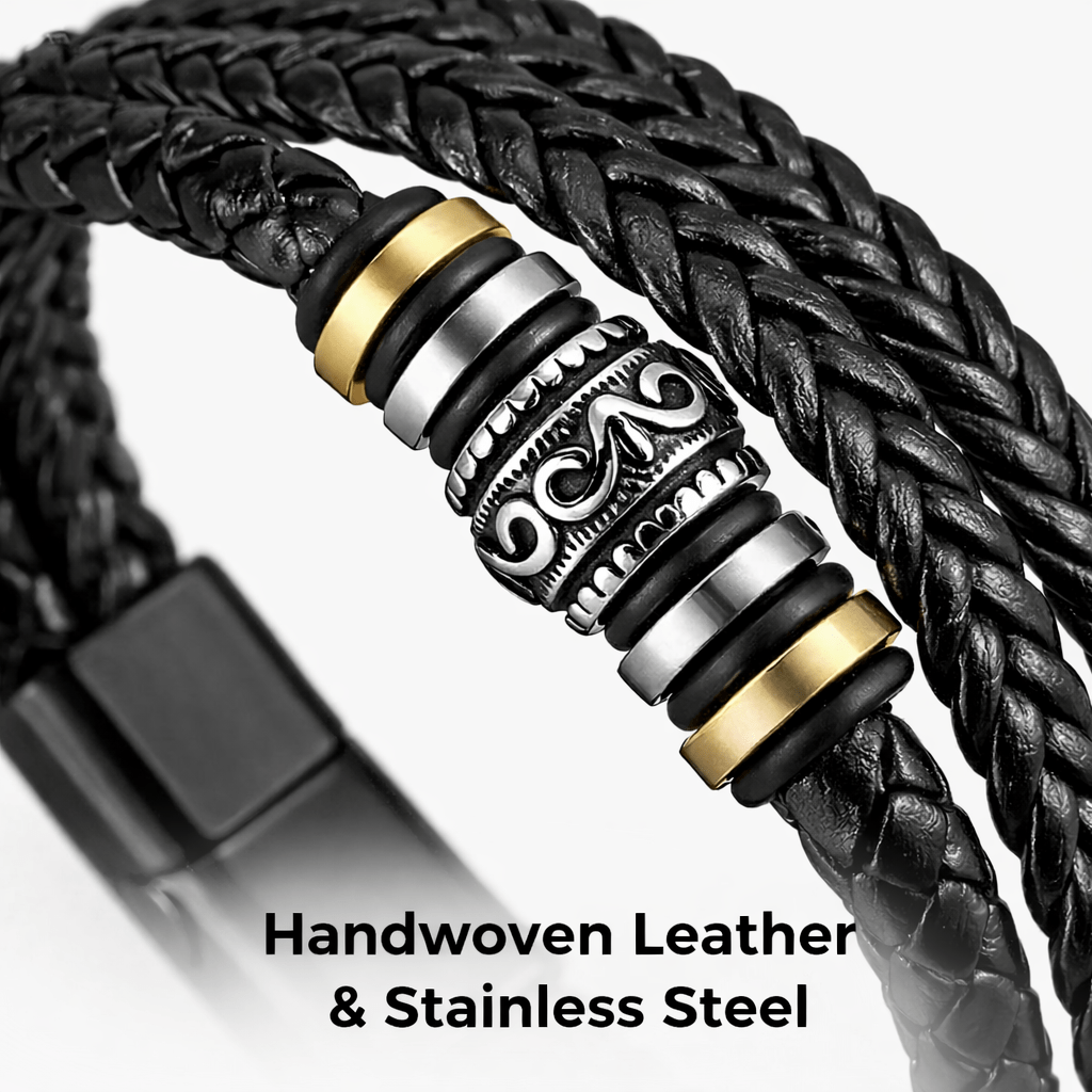 Bracciale da uomo in pelle, bracciale nero intrecciato con chiusura magnetica in acciaio inossidabile, regalo per uomo per San Valentino e compleanno, 21 cm adatto alla maggior parte