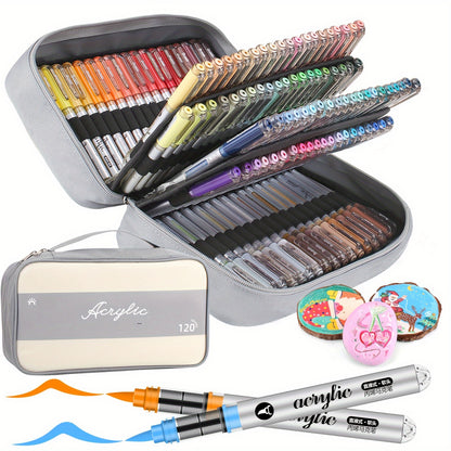 Pennarello Acrilico 120 Colori, Penna Acrilica a Doppia Punta con Pennello e Punta Fine, per Legno, Tela, Pietra, Pittura su Roccia, Vetro, Ceramica, Artigianato
