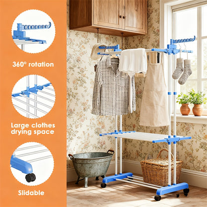 1pz Stendibiancheria a Pavimento, Stendibiancheria Telescopico Mobile a 3 Livelli, Multifunzionale per Casa, Balcone/Esterno, Stendibiancheria Pieghevole per Abiti (Tipo a Rullo), Stendibiancheria