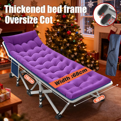 Lettino da campeggio pieghevole portatile XXL misura 200 cm x 190 cm, con materasso rimovibile e capacità di supporto fino a 300 kg e 400 kg. Non richiede installazione ed è ideale per uso esterno, campeggio, tende, uffici, case.