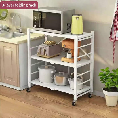 Scaffale da cucina dorato a 3 ripiani con ruote, scaffale pieghevole, scaffale da cucina mobile, scaffale verticale, nessuna installazione richiesta, scaffale da cucina e carrello mobile, adatto per dispensa o ufficio (Nero, Bianco)