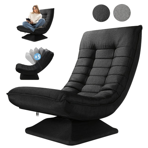 Poltrona Divano, Sedia da Terra, Schienale Regolabile Rotazione a 360° Pieghevole Portata 150Kg Design Elegante e Comfort Fanno di Essa l'Attenzione Principale della Tua Decorazione Domestica, Offrendoti un Luogo Comodo per Rilassarti. Nero, Grigio